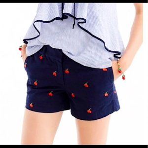 J CREW navy blue cotton chino shorts with embroidered cherries